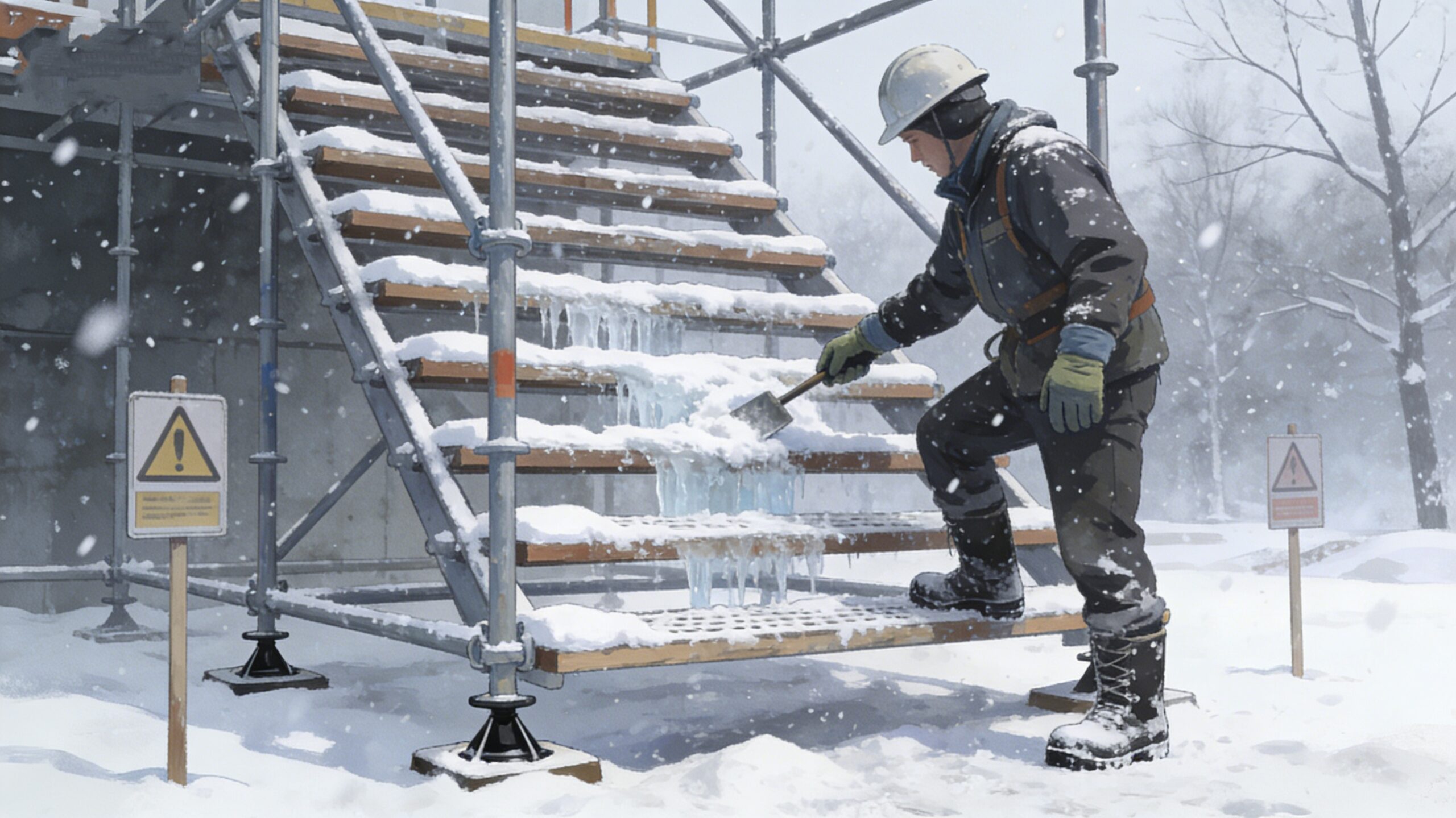 Do Scaffolding installations in cold, snowy regions require additional safety measures?